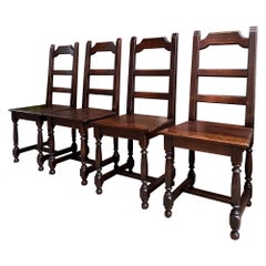 SET 4 Antique French Country Dining Chair Ladder Back Carved Dark Oak (Chêne foncé)