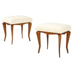 Pair of Italian Walnut Stools, Italy, circa 1930