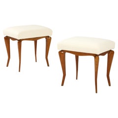 Pair of Italian Walnut Stools, Italy, circa 1930 