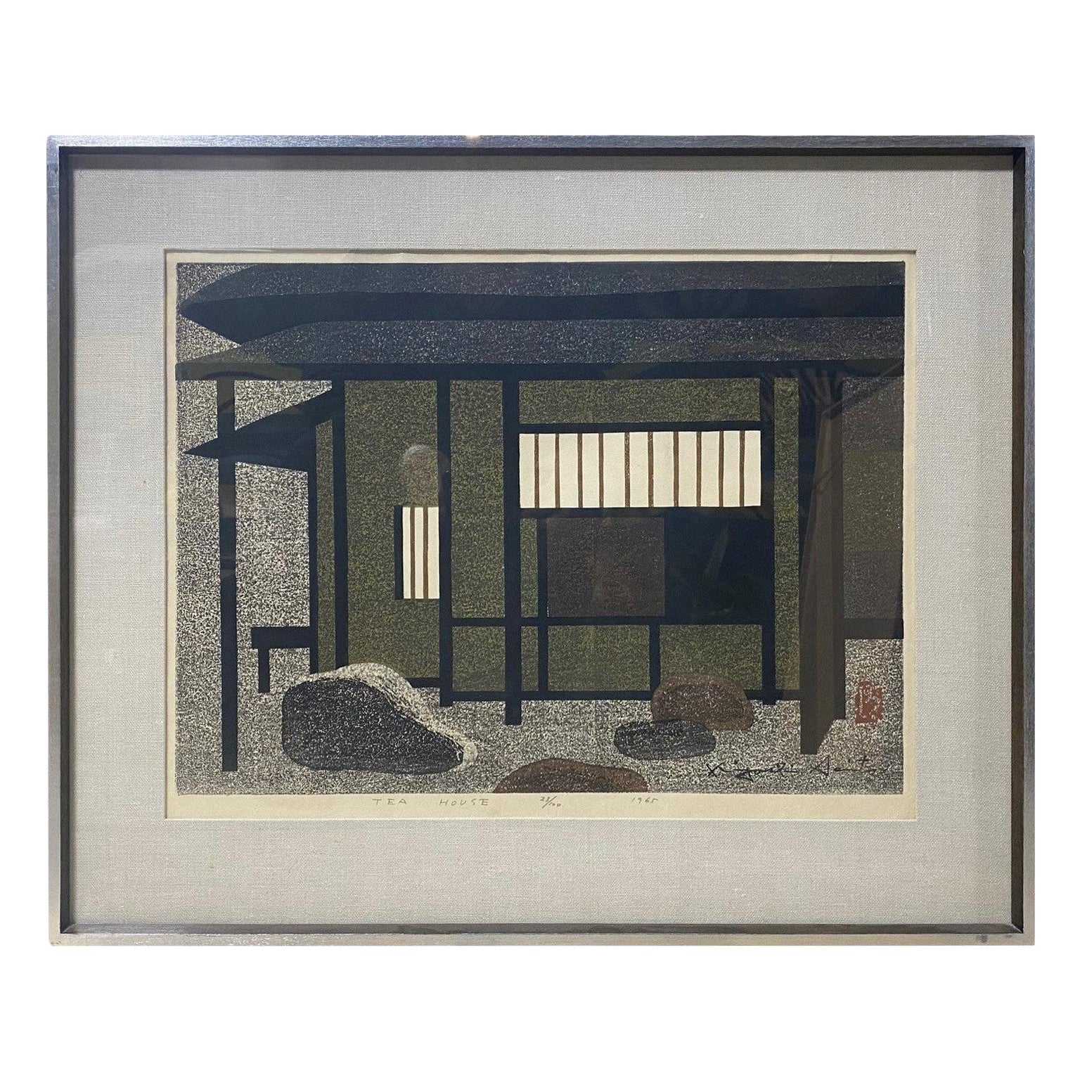 Kiyoshi Saito Signed Limited Edition Japanese Woodblock Print Tea House, 1965