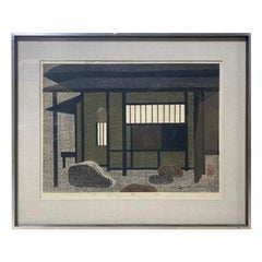 Kiyoshi Saito, signierte japanisches Teehaus mit Holzschnitt, limitierte Auflage, 1965