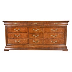 Retro Henredon French Empire Burl Wood Twelve Drawer Dresser