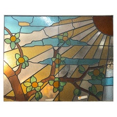 Vintage Large Stained Glass Window "Sunshine" 44"x34"