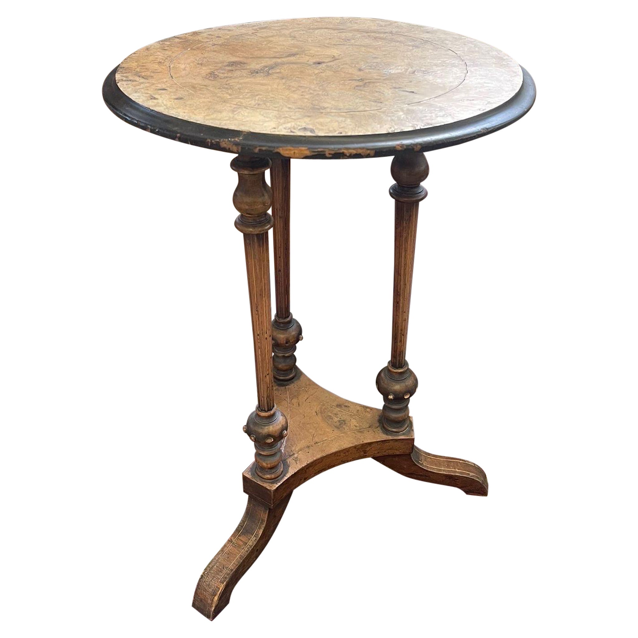 Vintage Imported Victorian Burl Wood Inlay Decorative Side Table.