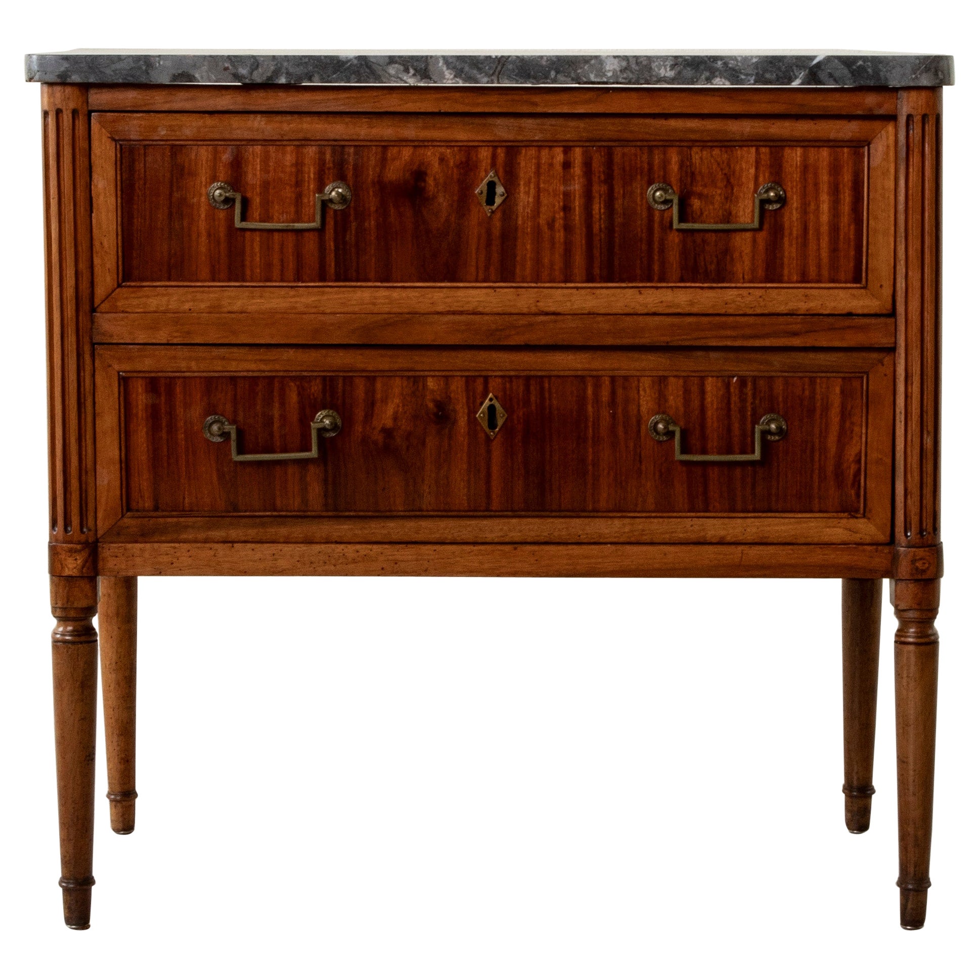 Small Scale Late 18th Century French Louis XVI Period Walnut Chest, Marble Top For Sale