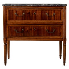 Antique Small Scale Late 18th Century French Louis XVI Period Walnut Chest, Marble Top