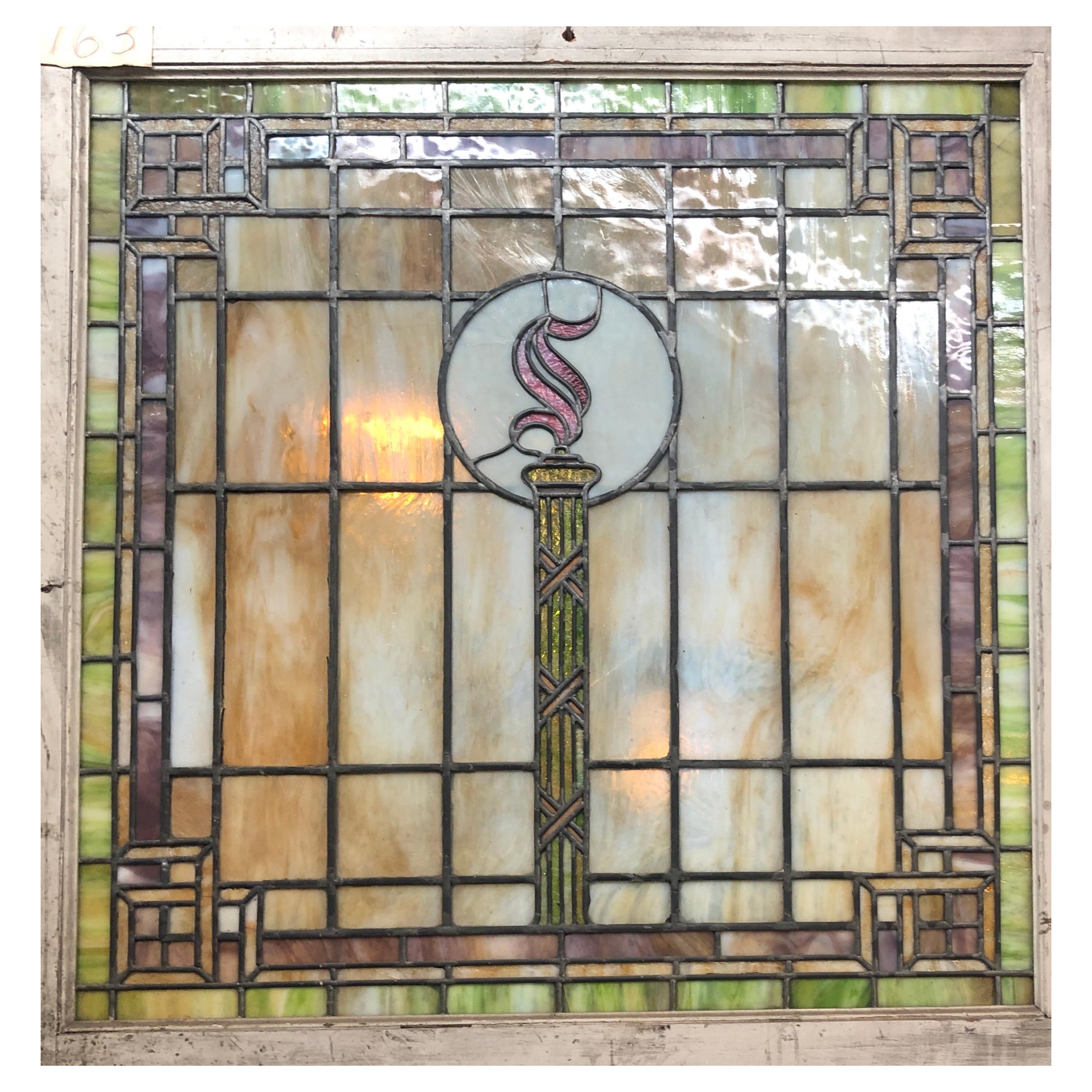 Large Stained Glass Window 42"x40" pair available For Sale
