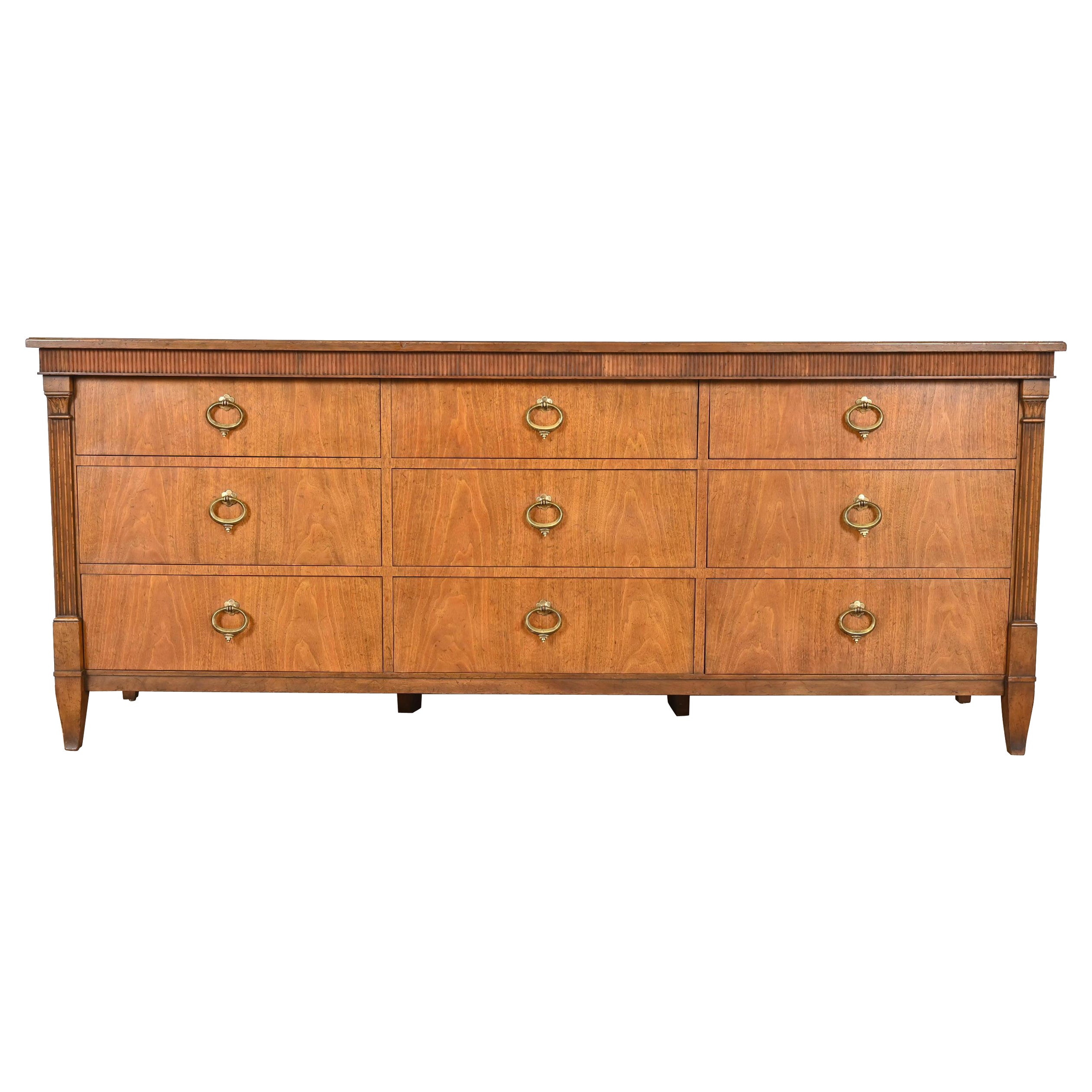 Baker Furniture French Regency Louis XVI Walnut Triple Dresser or Credenza
