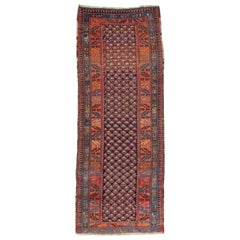 Antico tappeto tribale blu geometrico persiano C.C. 1900 3,10 x 10,5 piedi