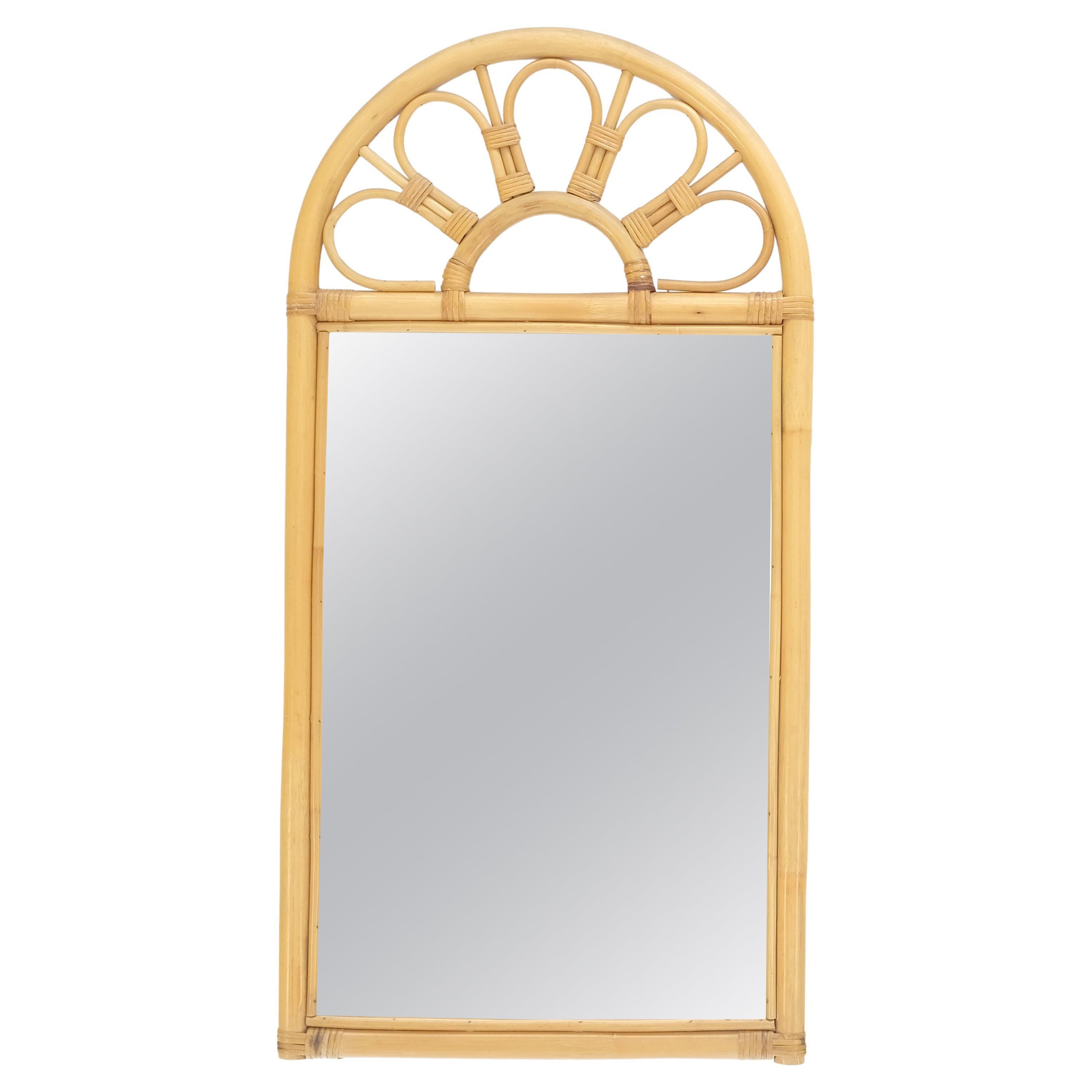 Blond Bamboo Ratan Dome Top Shape Mid Century Modern Wall Mirror MINT! For Sale