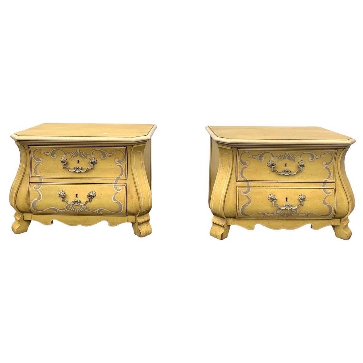 1960s Vintage Drexel French Bombay Mustard Yellow Nightstand a Pair