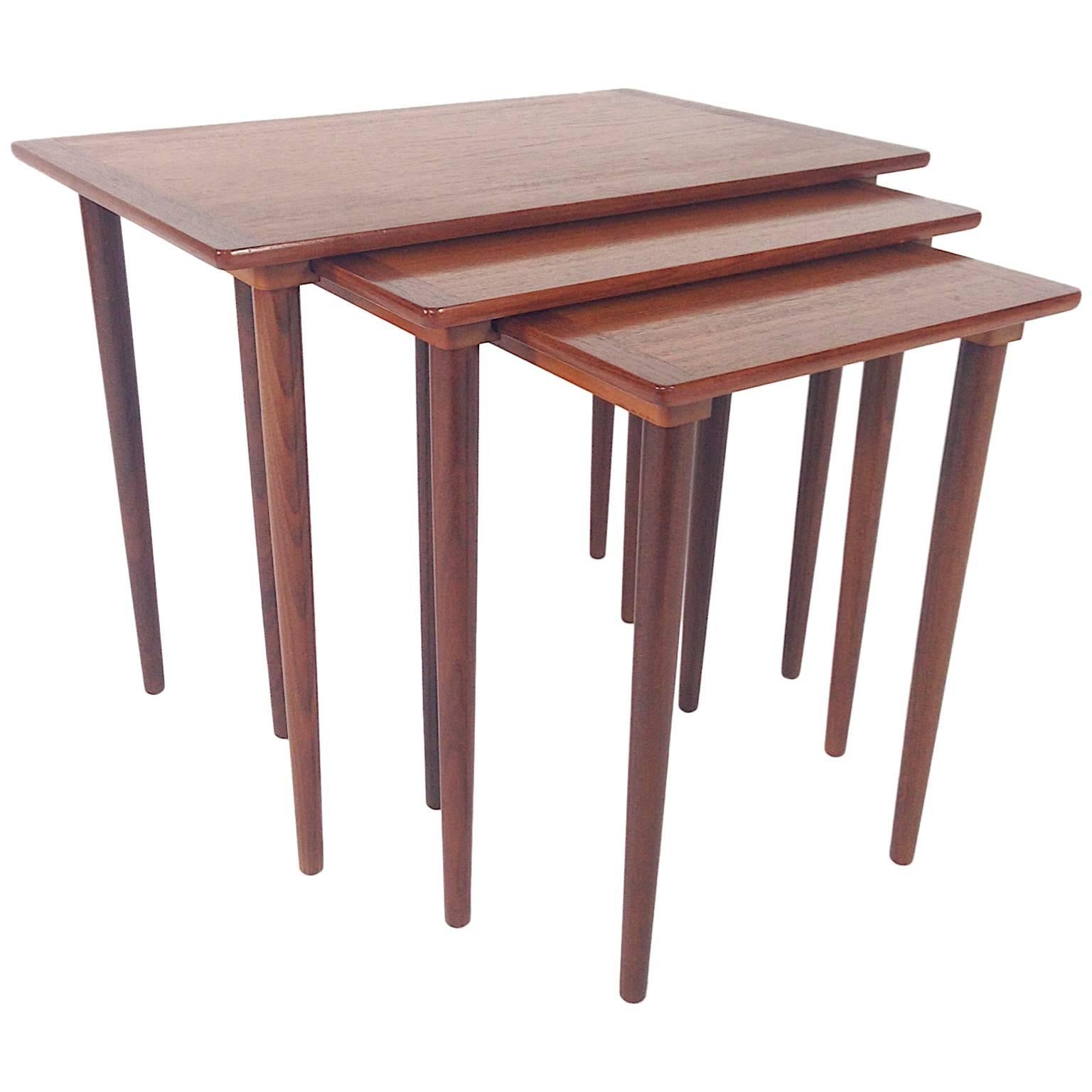 Rare Set of Danish Sliding Nesting Tables, 1950-1960s