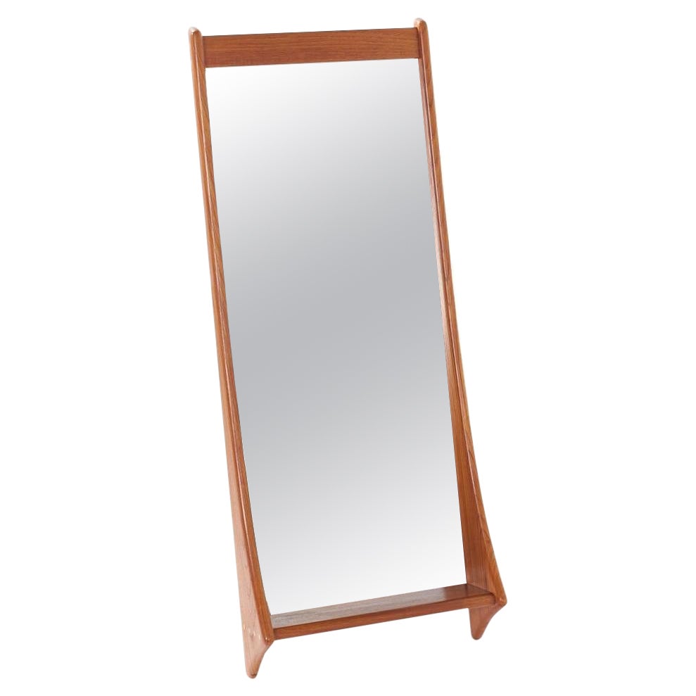 Jansen Spejle Mid Century Danish Teak Wall Hall Mirror with Shelf