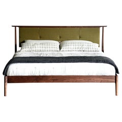 Mid Century Modern Platform Bed With Upholstered Headboard