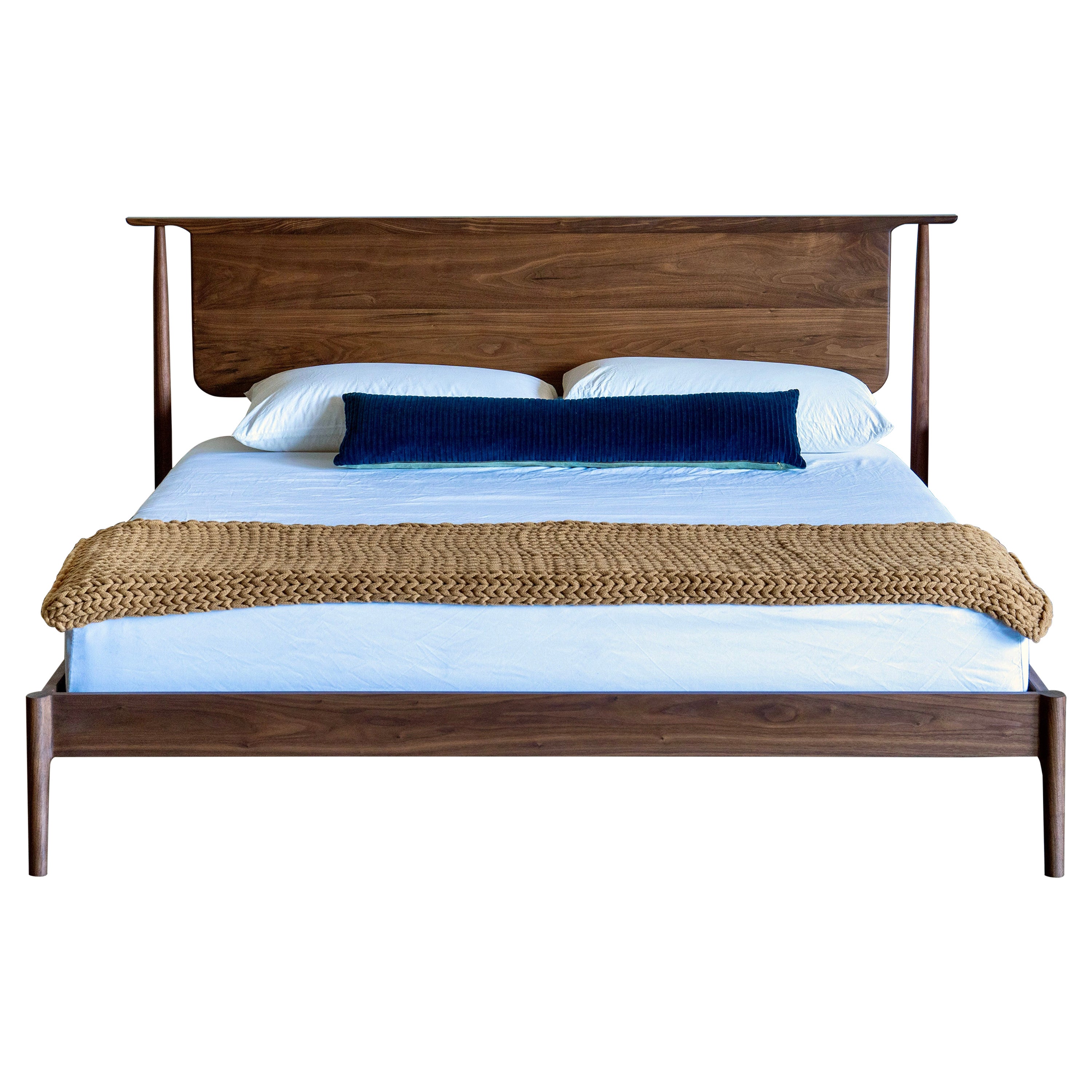 Mid century Modern Solid Wood Platform Bed For Sale