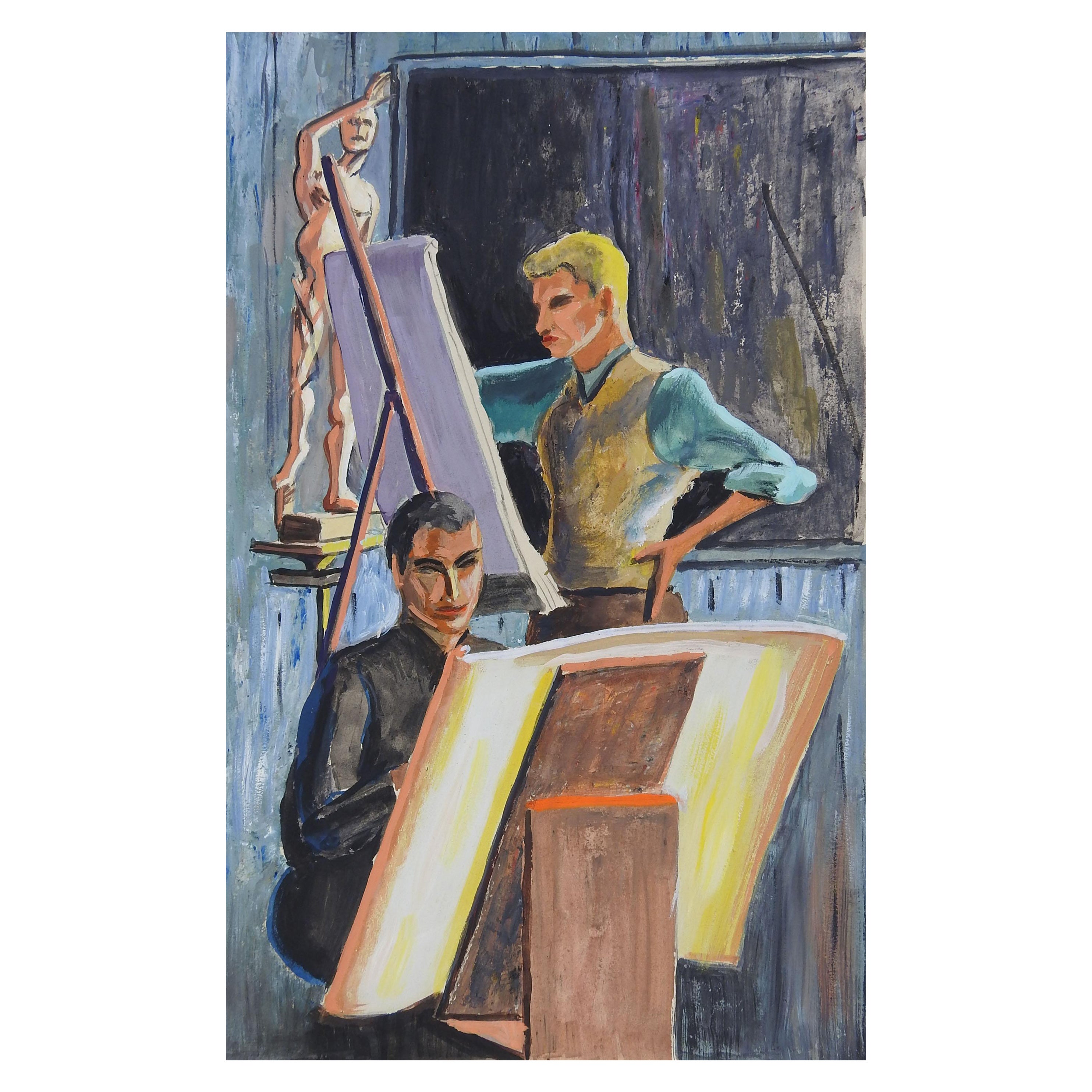 1950s Art Students in Studio Painting For Sale