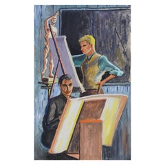 Les étudiants en art des années 1950 dans la peinture en Studio