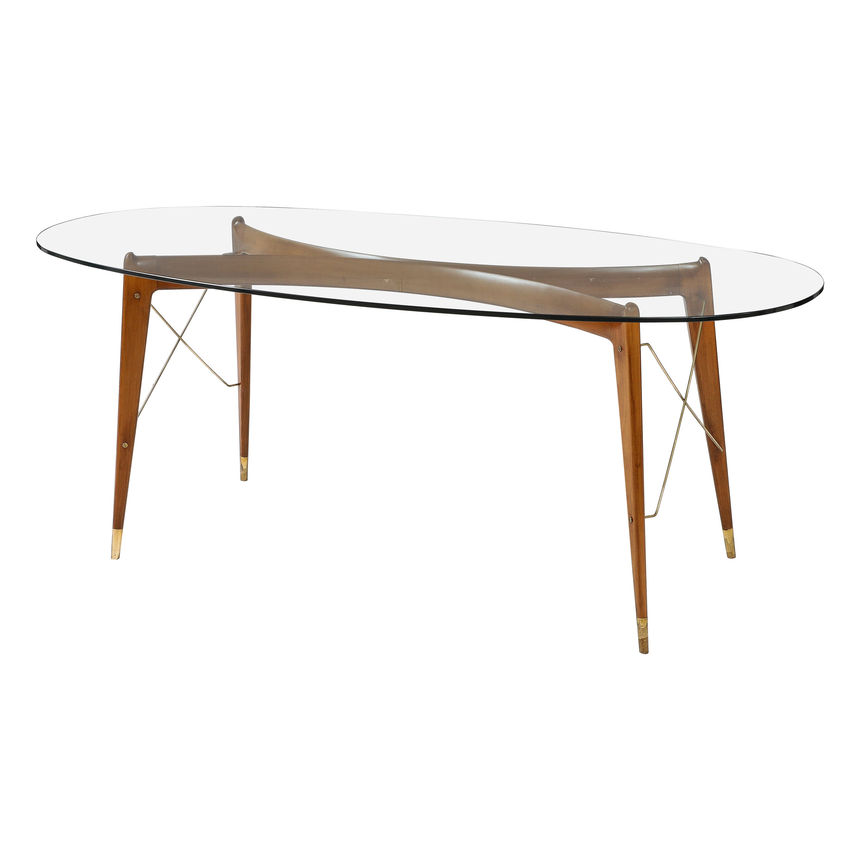1950's Ico Parisi Attributed Sculptural Cherrywood And Brass Dining Table For Sale