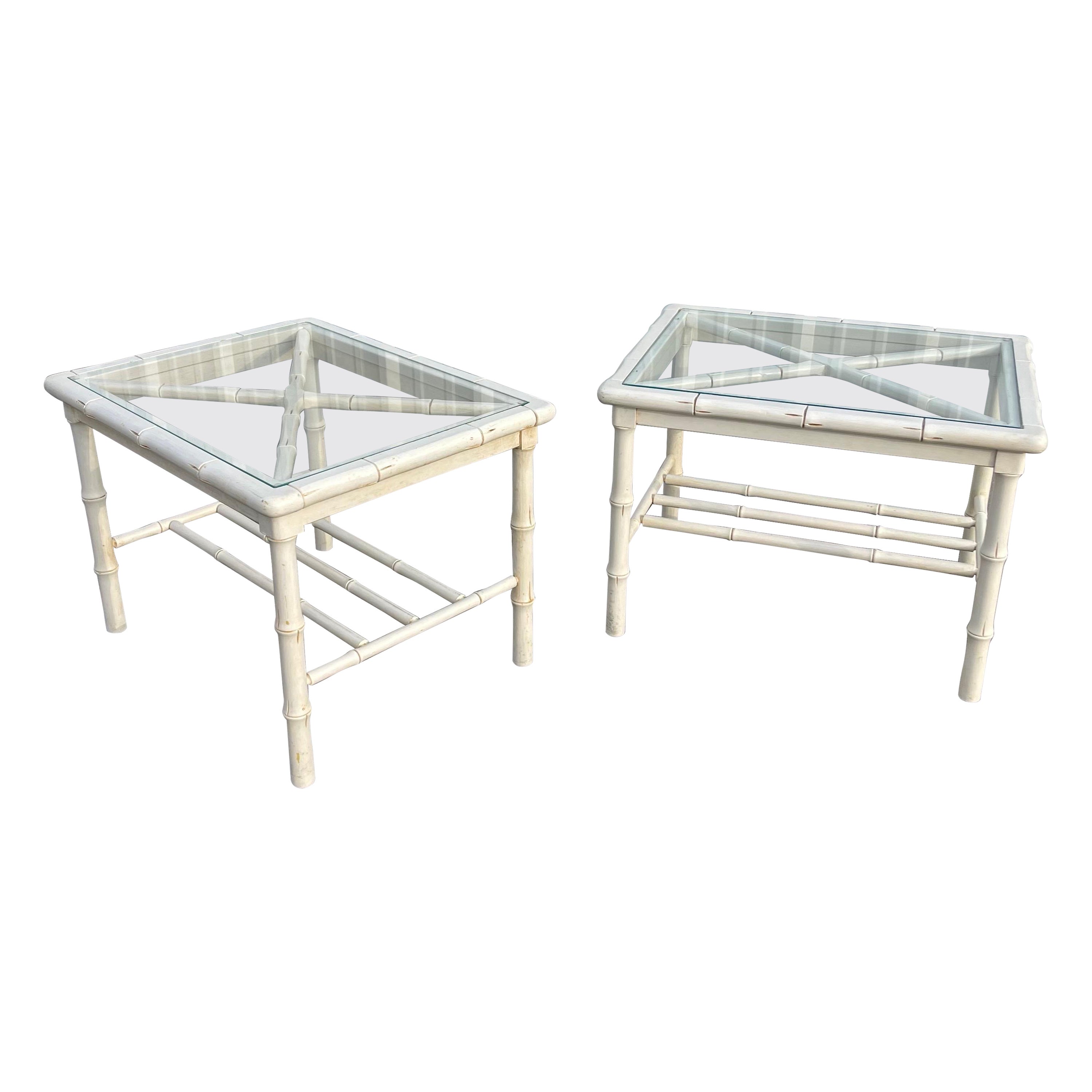 Hollywood Regency Faux Bamboo Wood Modular Coffee Table or Side Tables, a Pair For Sale