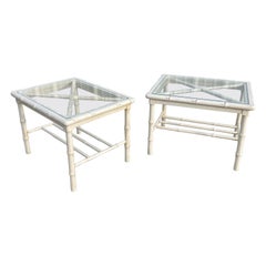Hollywood Regency Faux Bamboo Wood Modular Coffee Table or Side Tables, a Pair