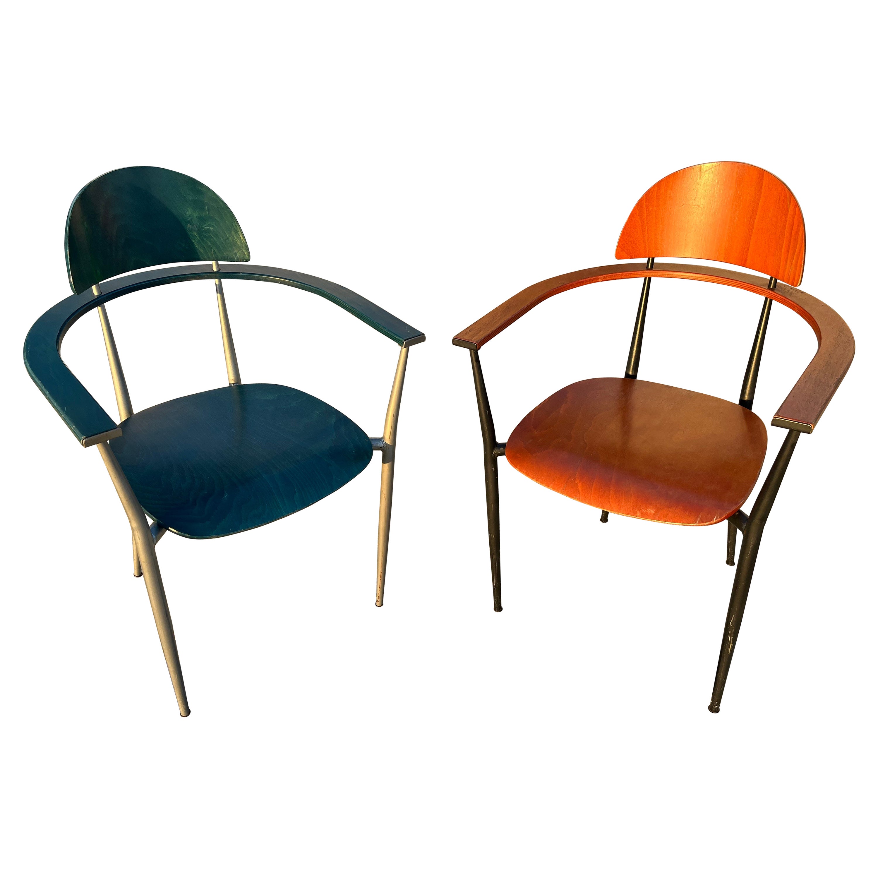 A Pair of Postmodern Accent Chairs in the Arrben Stiletto Chairs. Circa 1980s For Sale