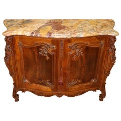 Französisch Marmorplatte Louis XV Stil geschnitzt Circassian Nussbaum Buffet Chest Kommode