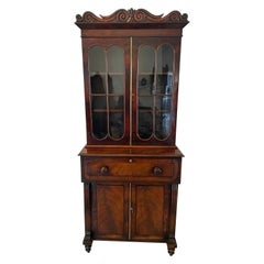 Small Antique Regency Quality Figured Mahogany Secretaire Bookcase