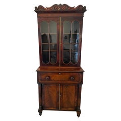 Small Antique Regency Quality Figured Mahogany Secretaire Bookcase 