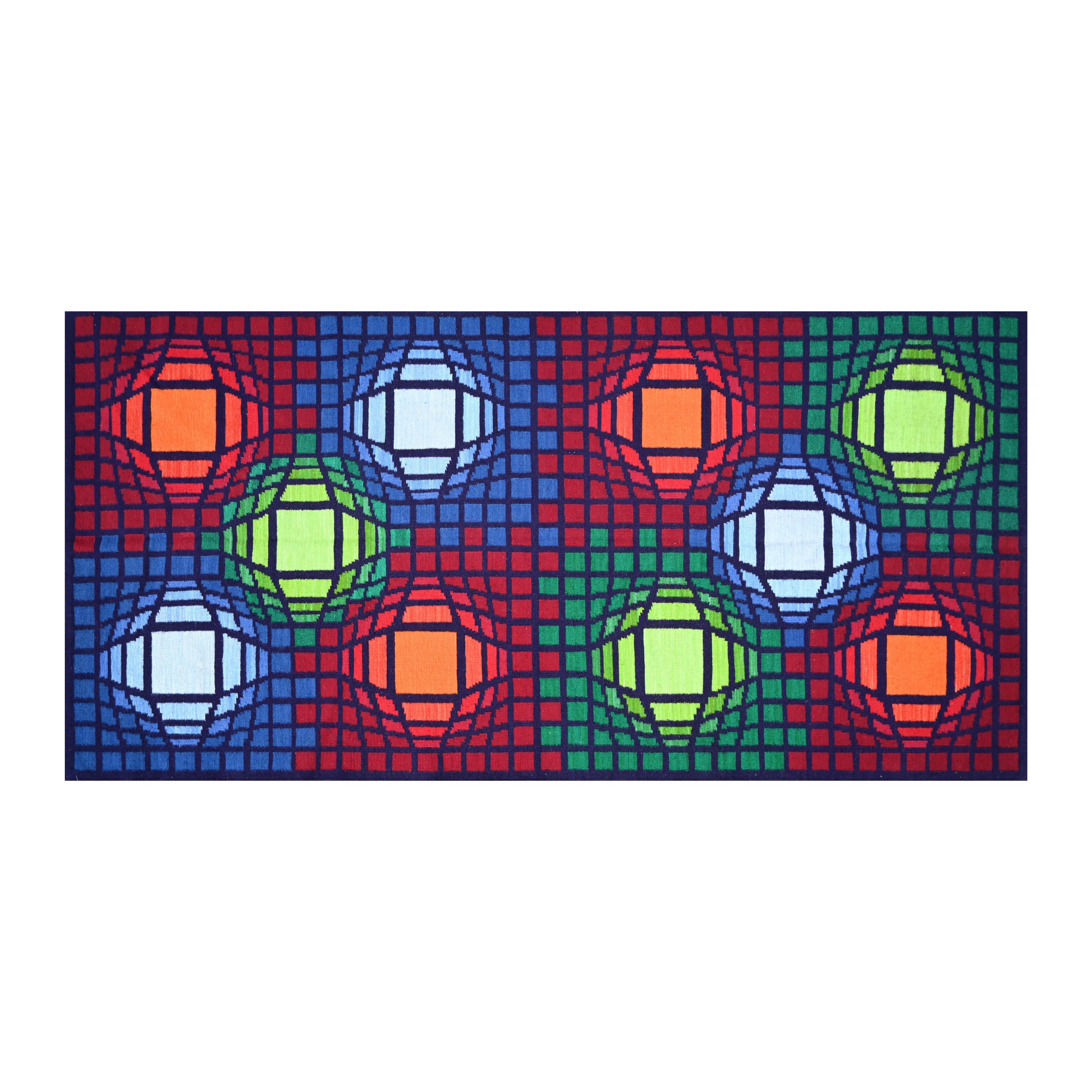 Kinetic Tapestry LM1985 Signed Jakubczyk - In the style of Vasarely - No. 1377 For Sale