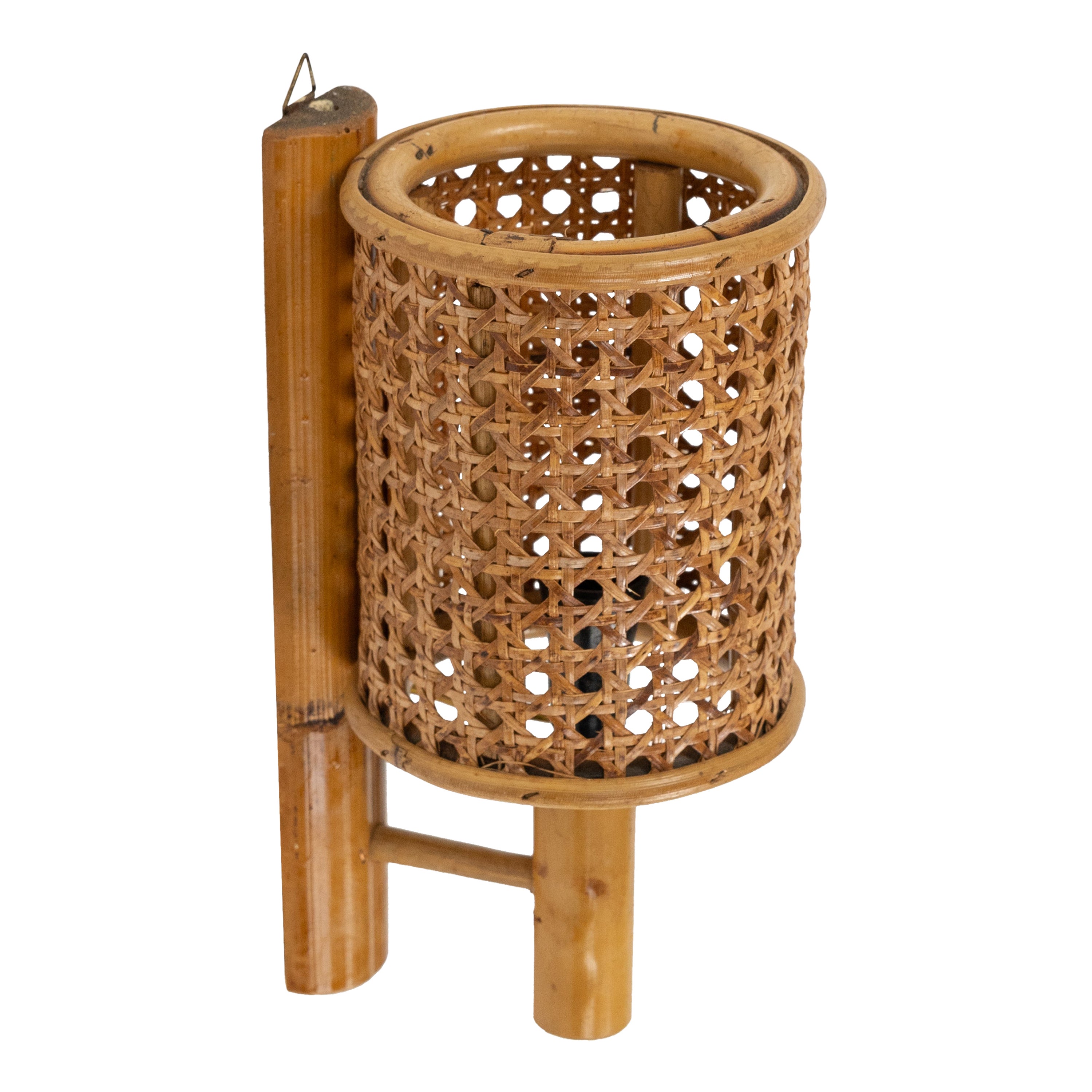 Sconce "Lantern" Wall Lamp in Rattan & Bamboo Louis Sognot Style, 1960s