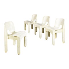 Vintage Italian modern white plastic 860 Universale Chairs, Joe Colombo, Kartell, 1970s