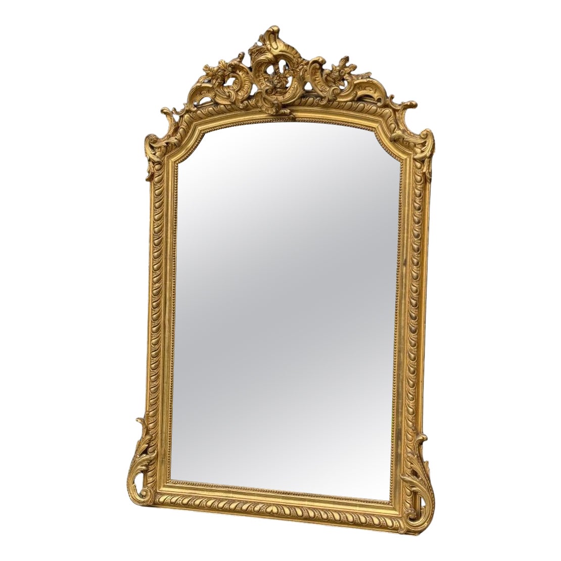 Louis XV Style Mirror In Golden Stuccoed Wood Circa 1880 For Sale