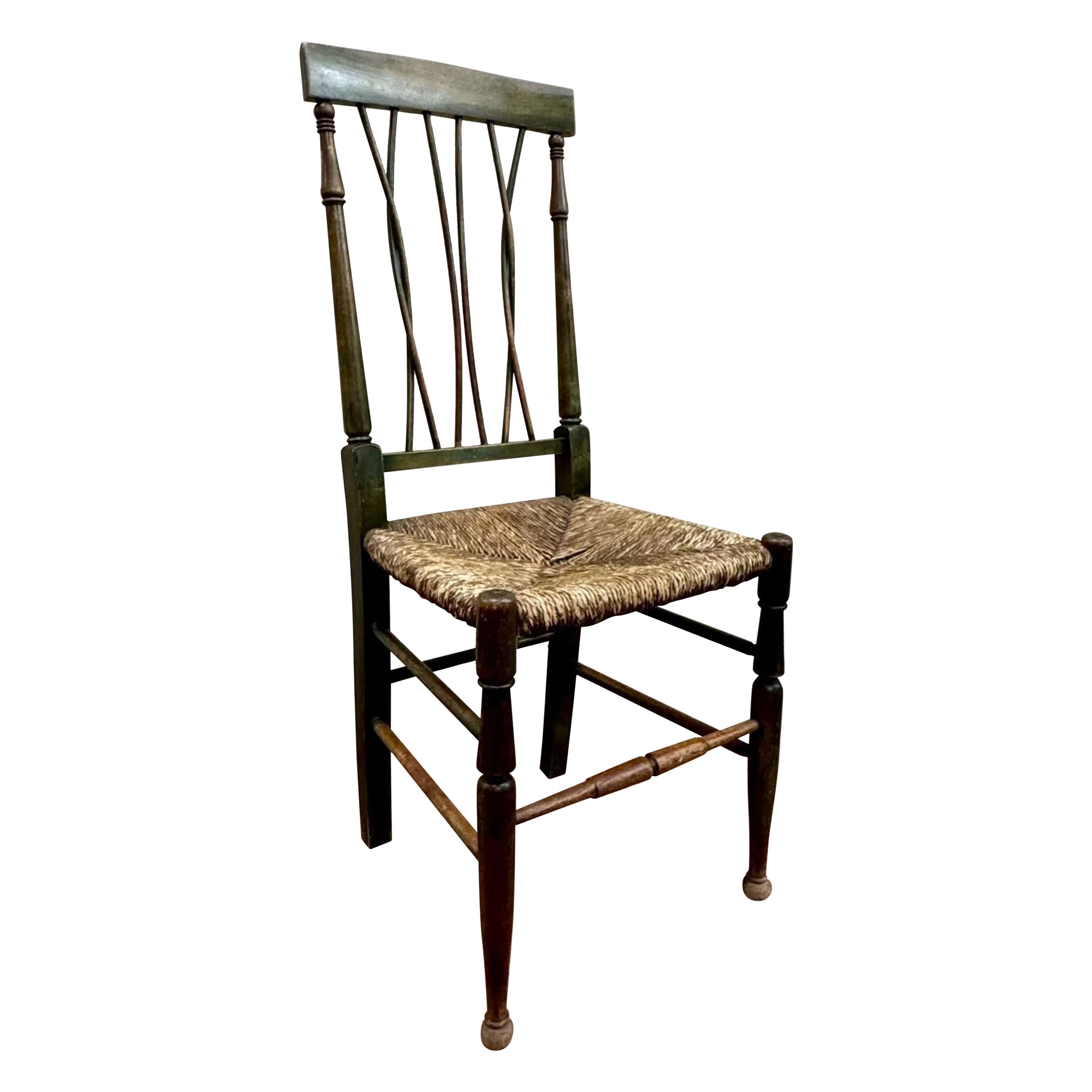 French Arts and Crafts Rush Seated Chair For Sale
