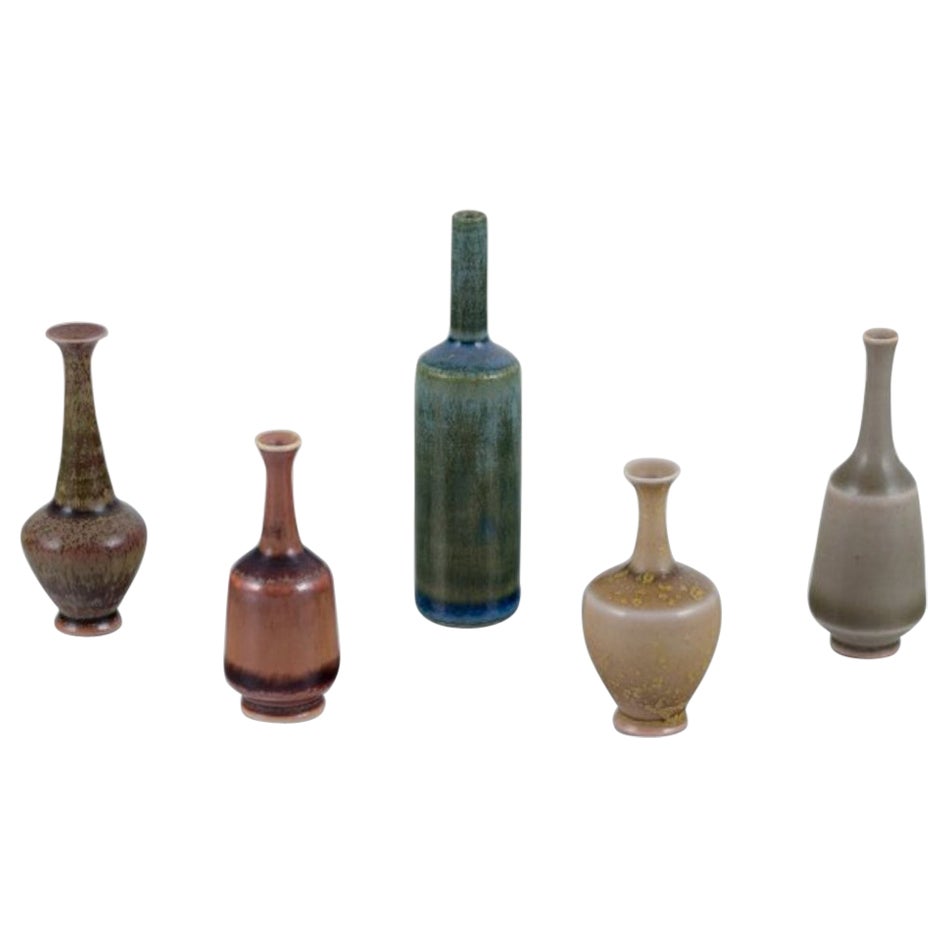 John Andersson for Höganäs, Sweden. Set of five unique miniature ceramic vases For Sale