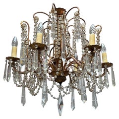 Antique Stunning Murano Italian gilt metal crystal chandelier 