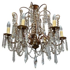 Stunning Murano Italian gilt metal crystal chandelier 