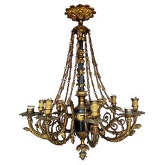 Very rare, provincial, Italian 1840’s bronze and enamel chandelier