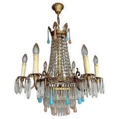 Antique 1930’s Italian Murano gilt chandelier with cut crystal 