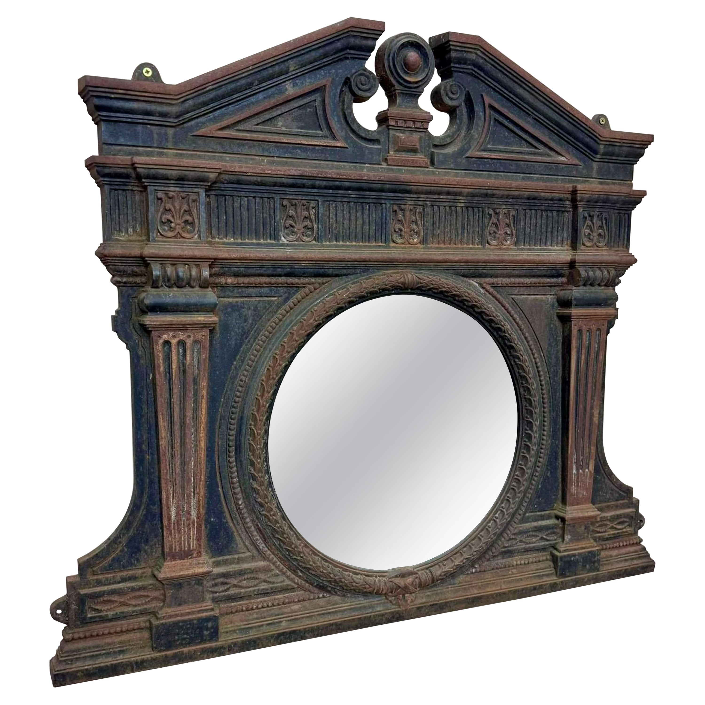 English Victorian Cast Iron Over Mantle Mirror For Sale