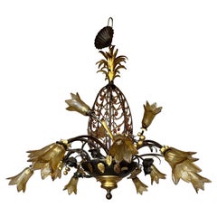 Very rare, signed, Murano Italian pineapple chandelier with colourful crystal
