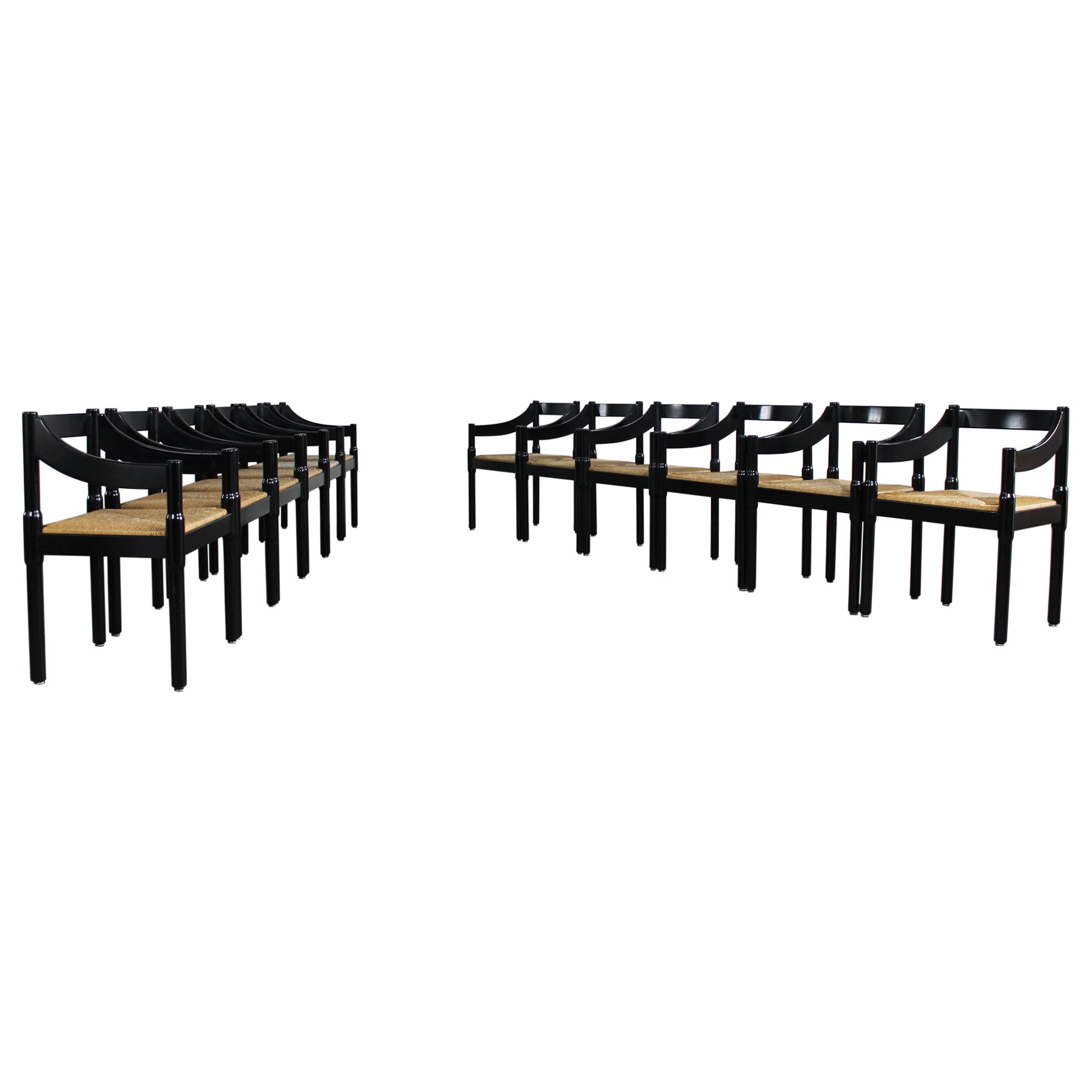 Vico Magistretti Set of Twelve Black Carimate Chairs by Cassina 1960s For Sale