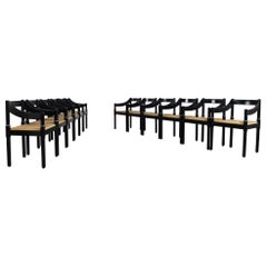 Vintage Vico Magistretti Set of Twelve Black Carimate Chairs by Cassina 1960s