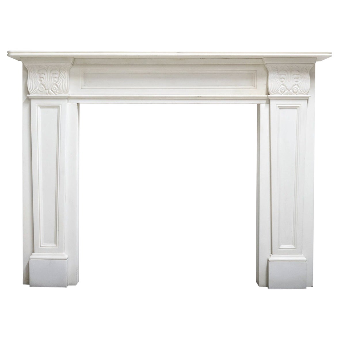 One of a Pair Regency Style Statuary Marble Surround with Acanthus For Sale