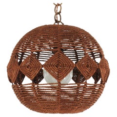 Spanish Large Rope Ball Pendant Light Ceiling Hanging Lamp, 1960s