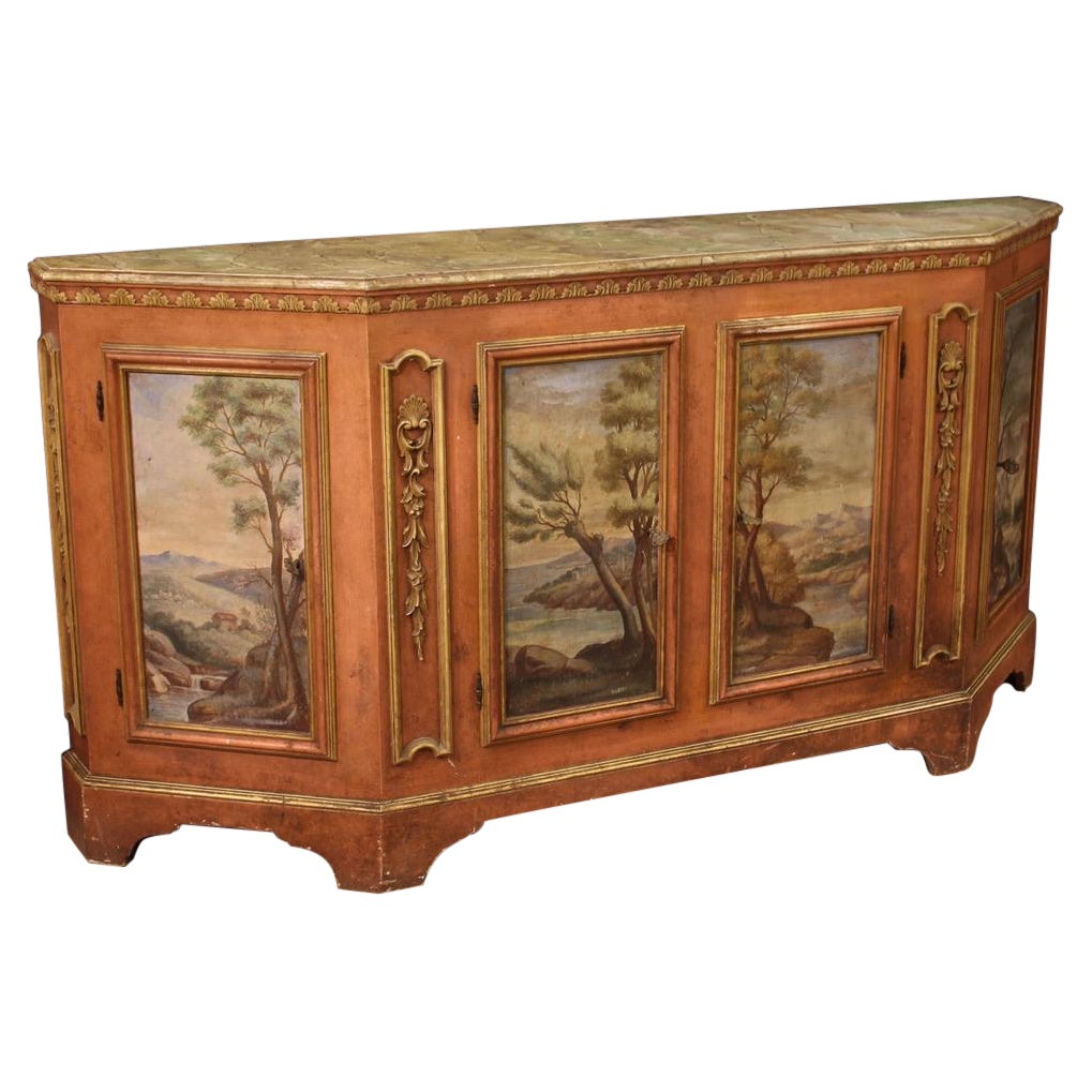  20th Century Carved Lacquered and Hand Painted Wood Venetian Sideboard, 1950s For Sale