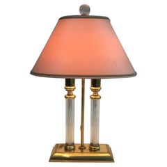 Vintage Le Dauphin. Gilt metal, Lucite and Glass Bouillotte Lamp Style. French.
