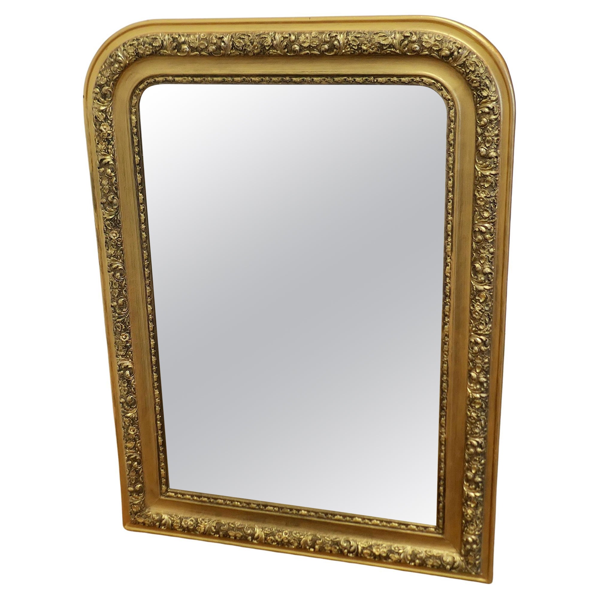 Grand miroir Louis Philippe français du 19ème siècle en or   