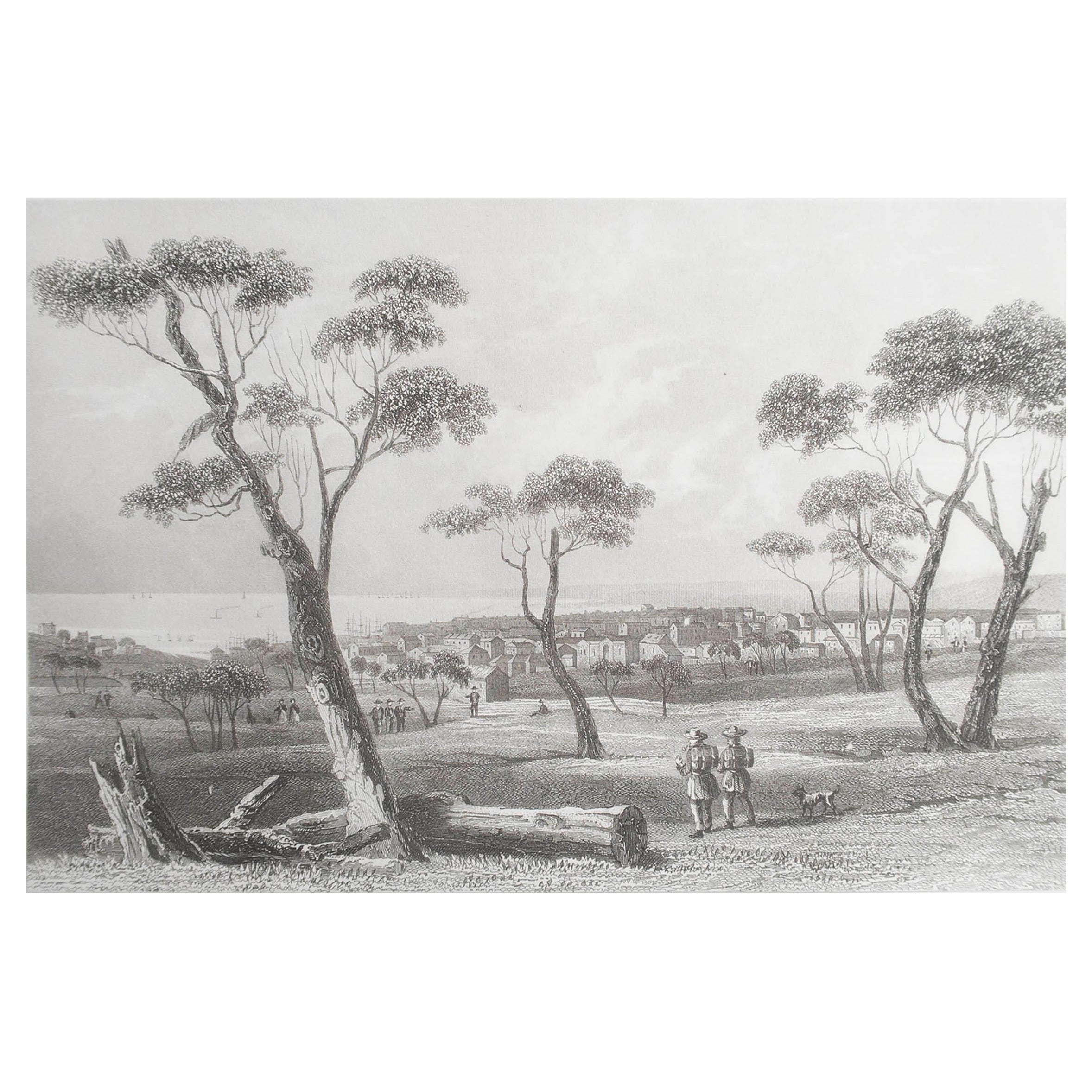 Original Antique Print of Geelong, Australia, circa 1850 For Sale