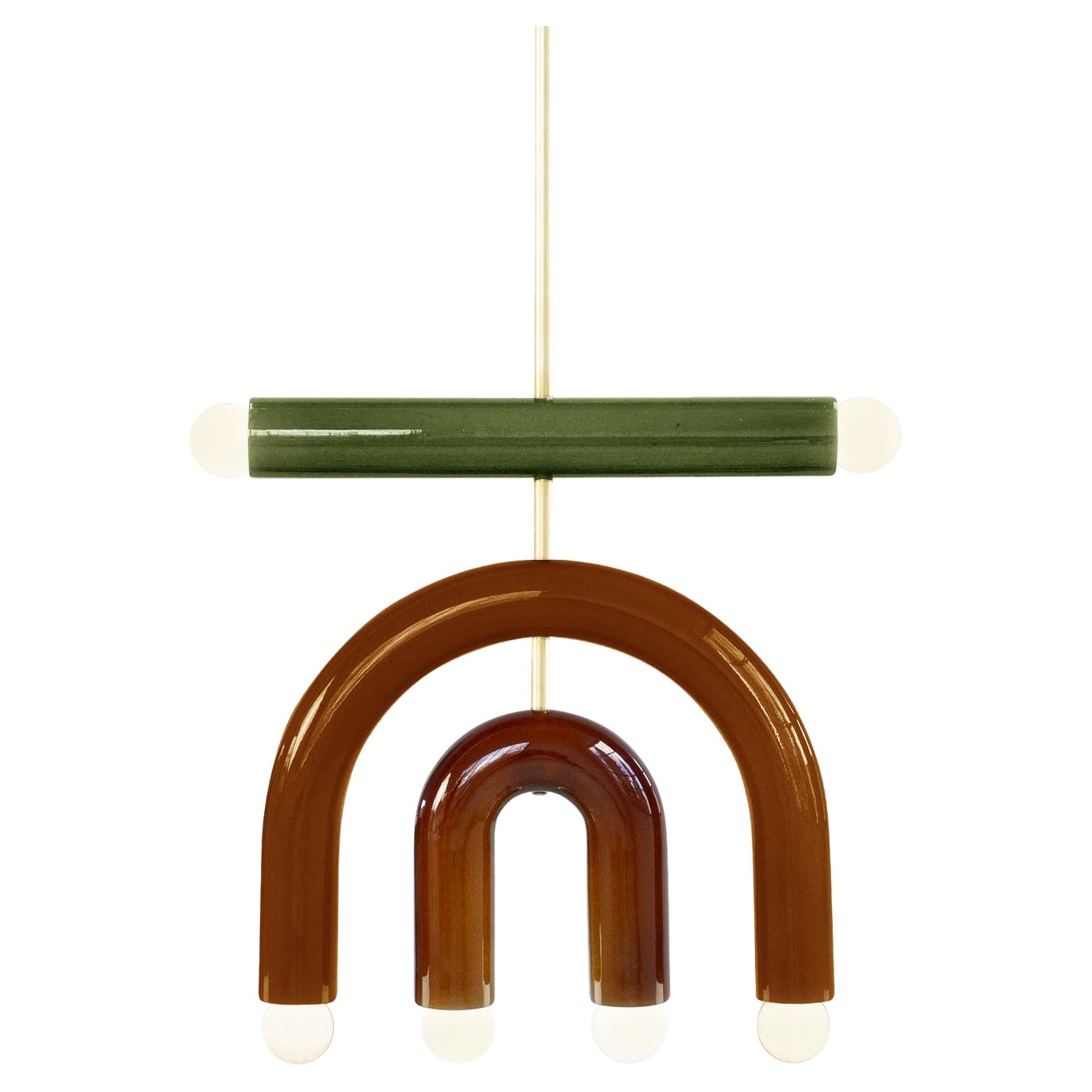 Ceramic Pendant Lamp 'TRN D1' by Pani Jurek, Brass Rod, Green +Brown For Sale