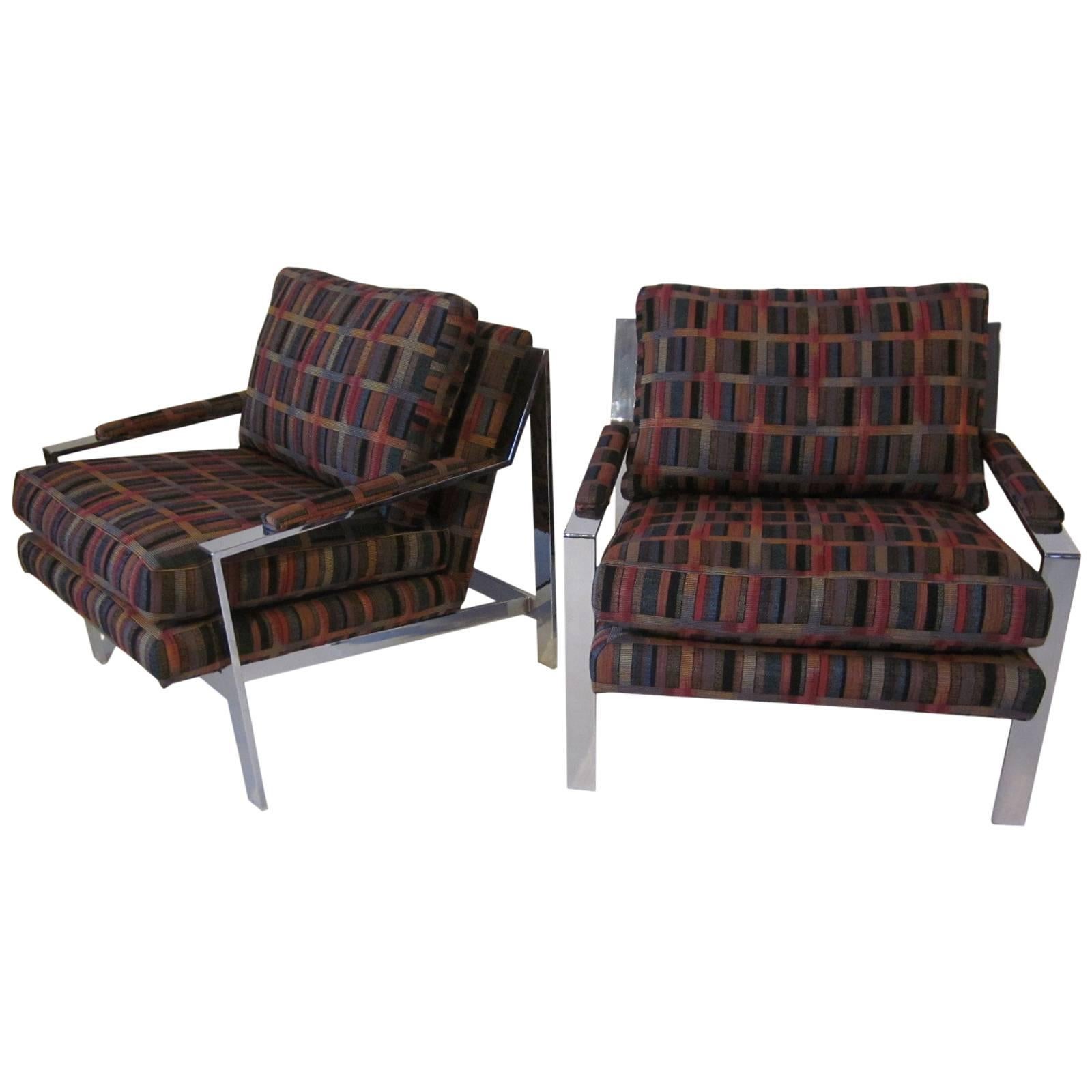 Milo Baughman Chromed Framed Lounge Chairs